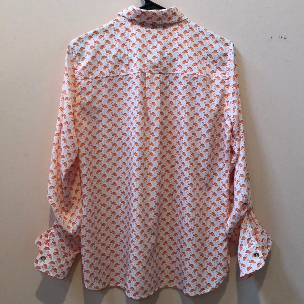 Flamingo Print Button-Down Blouse - image 5